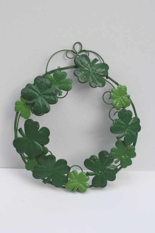 photo of modern holiday decor, tole metal shamrock wreath, lucky clover in St Patrick's Day green  #1