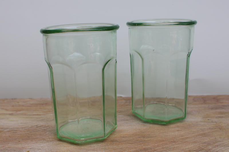 photo of modern kitchen glassware, pale green glass large tumbler jars Anchor Hocking #1