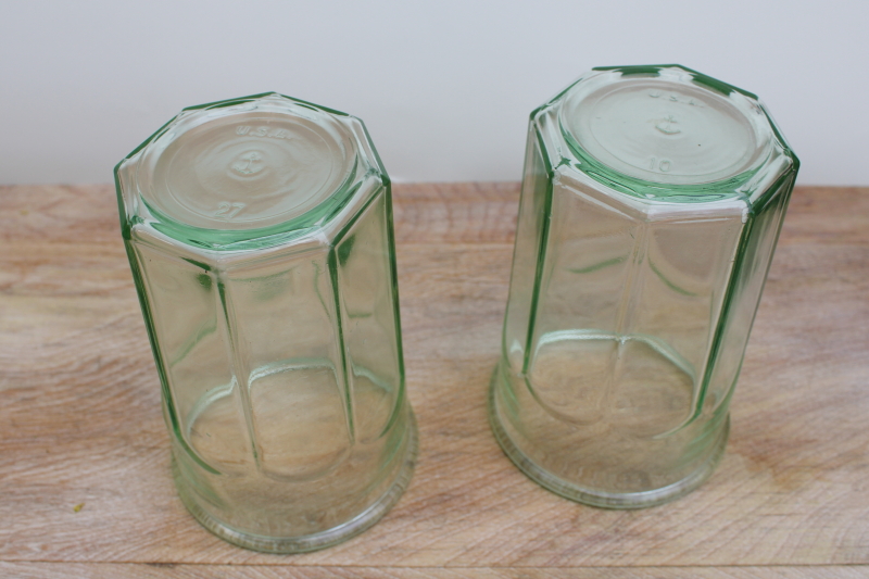 photo of modern kitchen glassware, pale green glass large tumbler jars Anchor Hocking #2