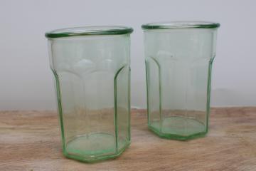 catalog photo of modern kitchen glassware, pale green glass large tumbler jars Anchor Hocking