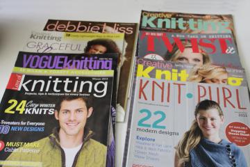 catalog photo of modern knitting magazines assorted back issues lot, hand knits fashion patterns