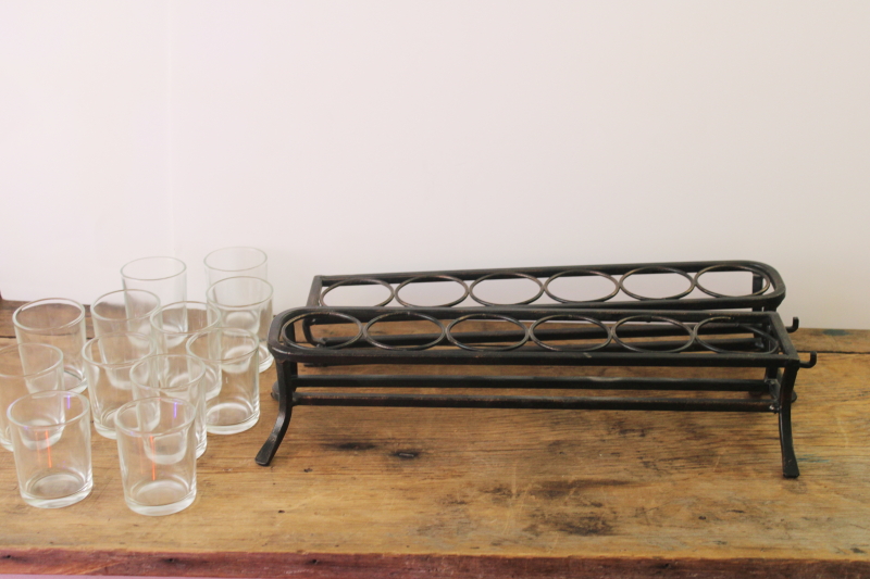 photo of modern minimalist 12 light votive candle holder, long low iron stand w/ glass, neutral winter holiday  #6