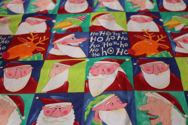 photo of modern quilting cotton fabric, Nancy Wolfe print Christmas Santas people in Santa hats #1