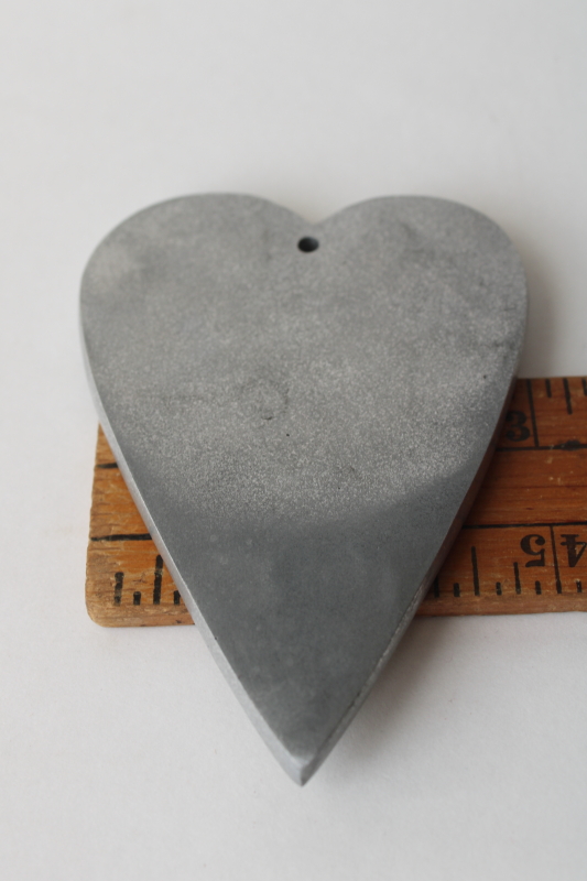 photo of modern rustic metal heart shape ornament pewter look aluminum, plain heart for display or engraving  #3