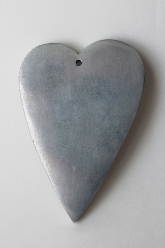 photo of modern rustic metal heart shape ornament pewter look aluminum, plain heart for display or engraving  #4