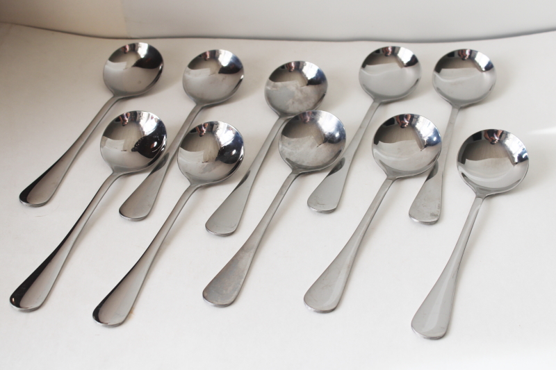 photo of modern stainless flatware round bowl soup bouillon spoons, plain sleek minimalist style #1