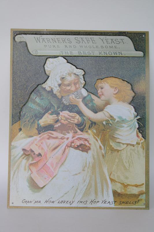 photo of modern vintage tin sign, reproduction antique Victorian trade card advertising graphics #1