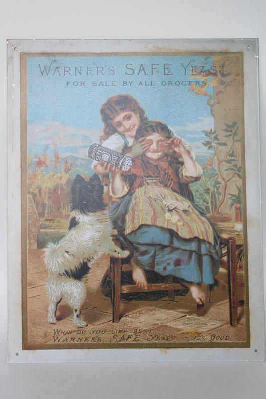 photo of modern vintage tin sign, reproduction antique Victorian trade card advertising graphics #1