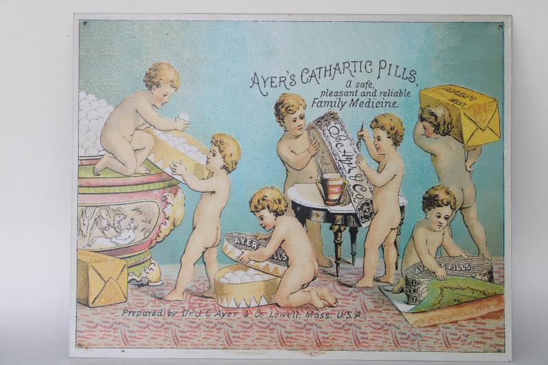 photo of modern vintage tin sign, reproduction antique Victorian trade card advertising graphics #1