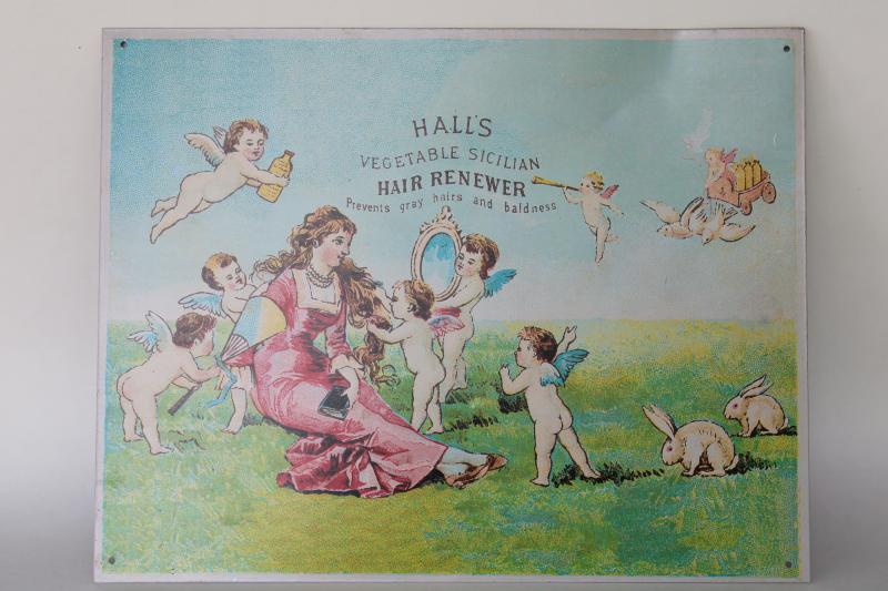 photo of modern vintage tin sign, reproduction antique Victorian trade card advertising graphics #1