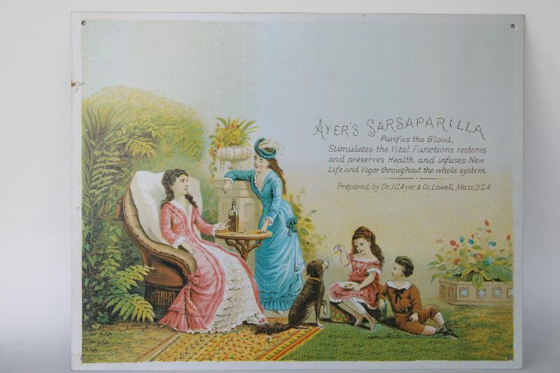 photo of modern vintage tin sign, reproduction antique Victorian trade card advertising graphics #1