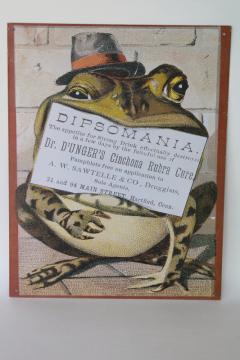 modern vintage tin sign, reproduction antique Victorian trade card advertising graphics