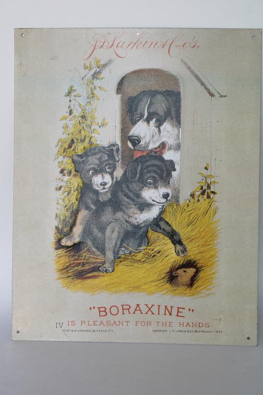 photo of modern vintage tin sign, reproduction antique Victorian trade card advertising graphics #1