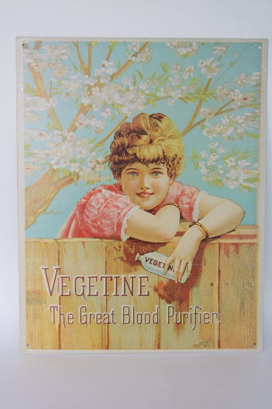 photo of modern vintage tin sign, reproduction antique Victorian trade card advertising graphics #1