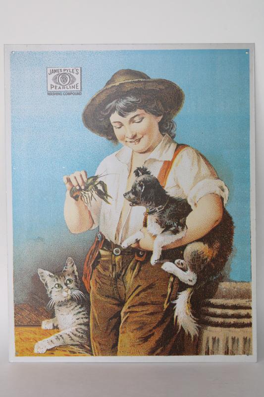 photo of modern vintage tin sign, reproduction antique Victorian trade card advertising graphics #1