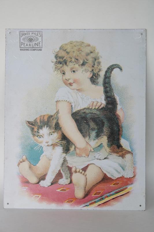 photo of modern vintage tin sign, reproduction antique Victorian trade card advertising graphics #1