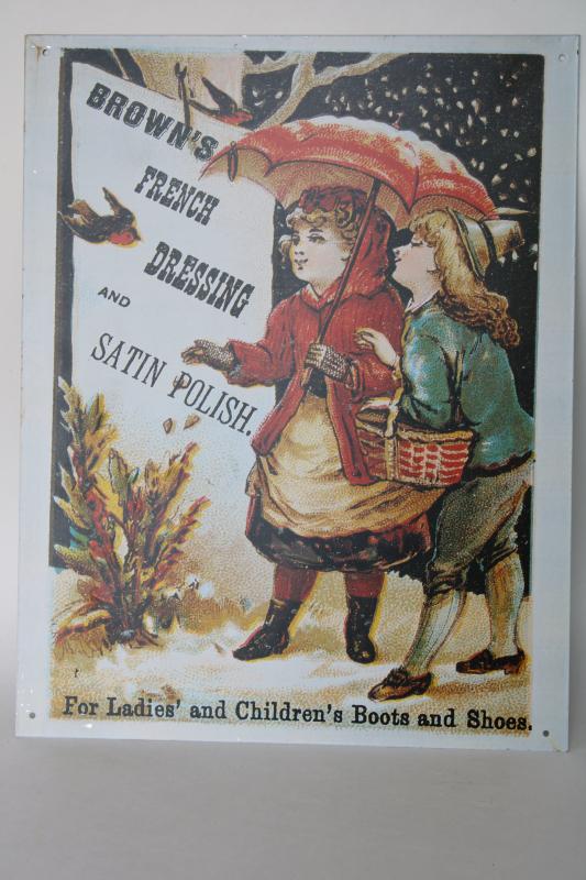 photo of modern vintage tin sign, reproduction antique Victorian trade card advertising graphics #1