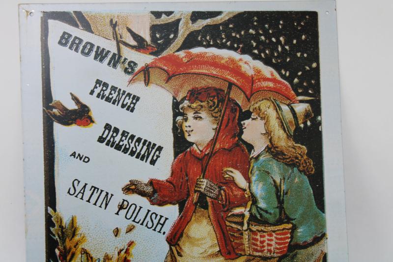 photo of modern vintage tin sign, reproduction antique Victorian trade card advertising graphics #2