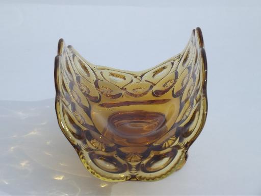 photo of moon and stars pattern glass banana stand bowl, vintage amber glass dish #3