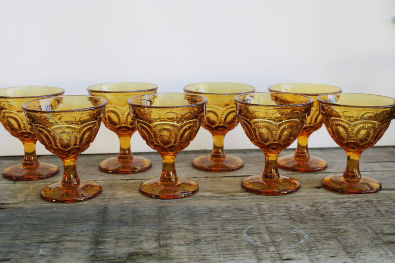 photo of moon and stars vintage amber glass champagne glasses, beautiful chunky colored glass stemware  #1