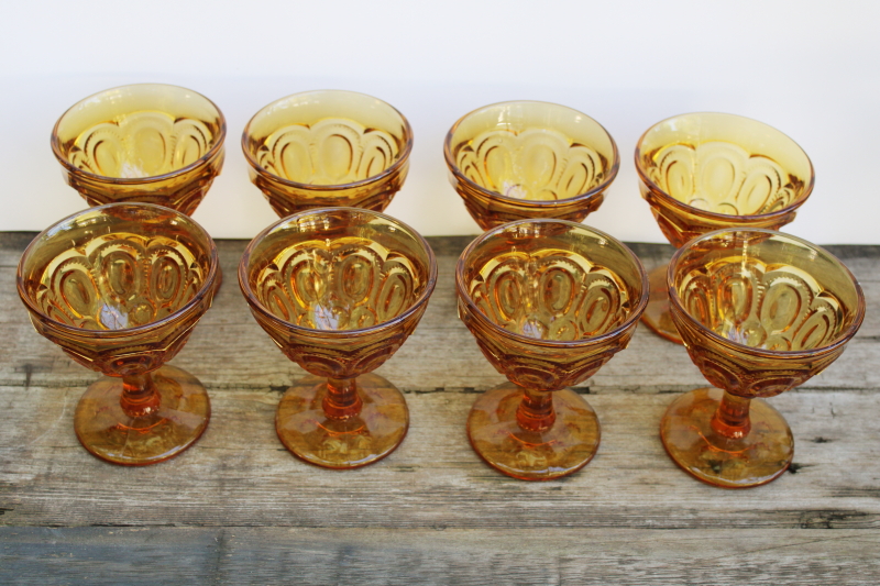 photo of moon and stars vintage amber glass champagne glasses, beautiful chunky colored glass stemware  #2