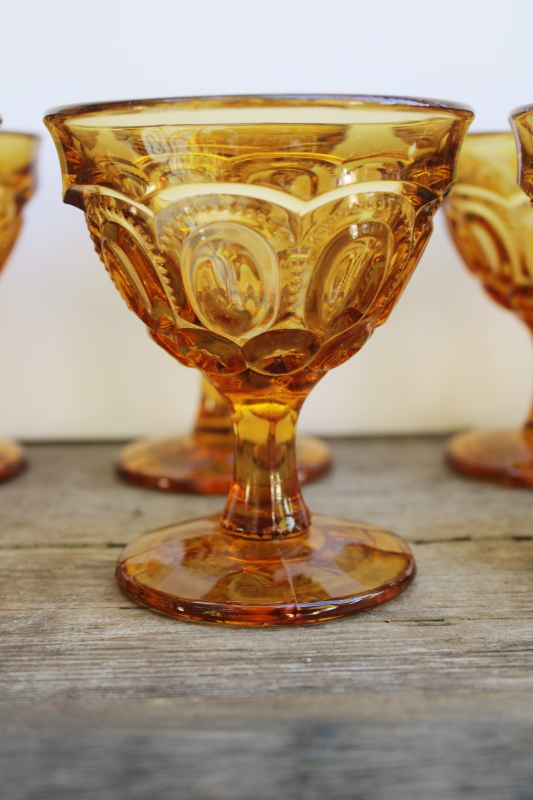 photo of moon and stars vintage amber glass champagne glasses, beautiful chunky colored glass stemware  #3