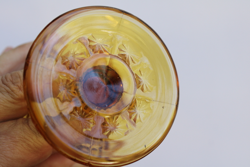 photo of moon and stars vintage amber glass champagne glasses, beautiful chunky colored glass stemware  #4