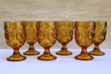 catalog photo of moon and stars vintage amber glass water glasses, set of 6 goblets chunky colored glass stemware 