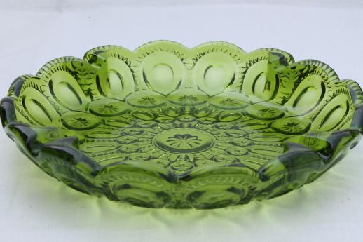 photo of moon & stars pattern green glass, huge round glass ashtray 60s 70s vintage #1