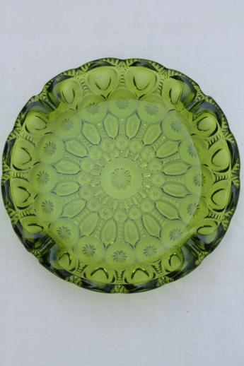 photo of moon & stars pattern green glass, huge round glass ashtray 60s 70s vintage #2