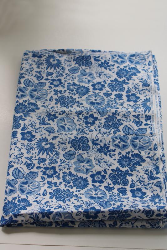 photo of morning glories blue & white floral cotton fabric, vintage Cranston print quilting weight #1