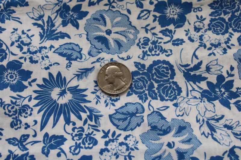 photo of morning glories blue & white floral cotton fabric, vintage Cranston print quilting weight #3