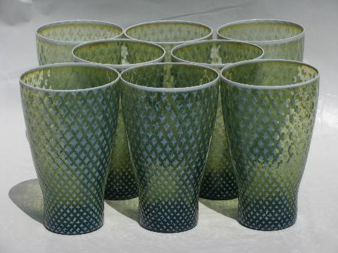 photo of moss green Fostoria needlepoint vintage glass tumblers, set of 8 #1