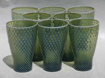 catalog photo of moss green Fostoria needlepoint vintage glass tumblers, set of 8