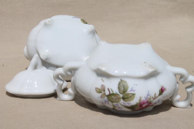 photo of moss rose china covered butter dish, cream & sugar set - vintage Japan #2