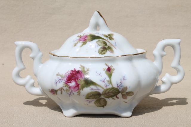 photo of moss rose china covered butter dish, cream & sugar set - vintage Japan #4