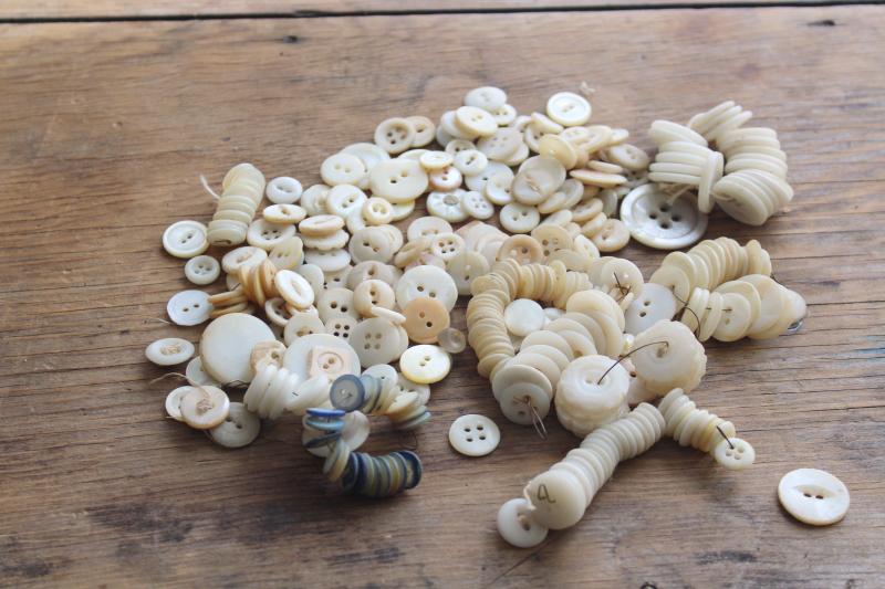 photo of mother of pearl buttons, natural carved shell sewing buttons vintage antique #1