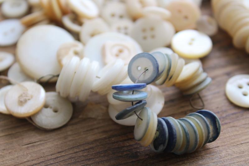 photo of mother of pearl buttons, natural carved shell sewing buttons vintage antique #2