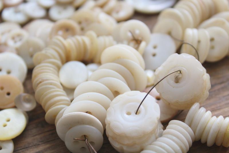 photo of mother of pearl buttons, natural carved shell sewing buttons vintage antique #3