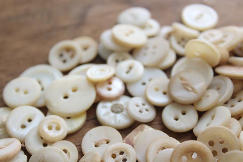 photo of mother of pearl buttons, natural carved shell sewing buttons vintage antique #4