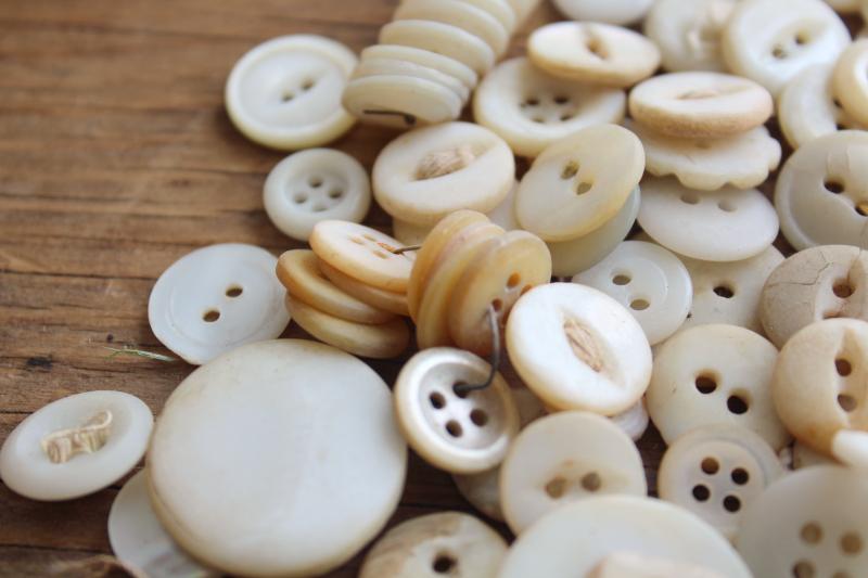 photo of mother of pearl buttons, natural carved shell sewing buttons vintage antique #5