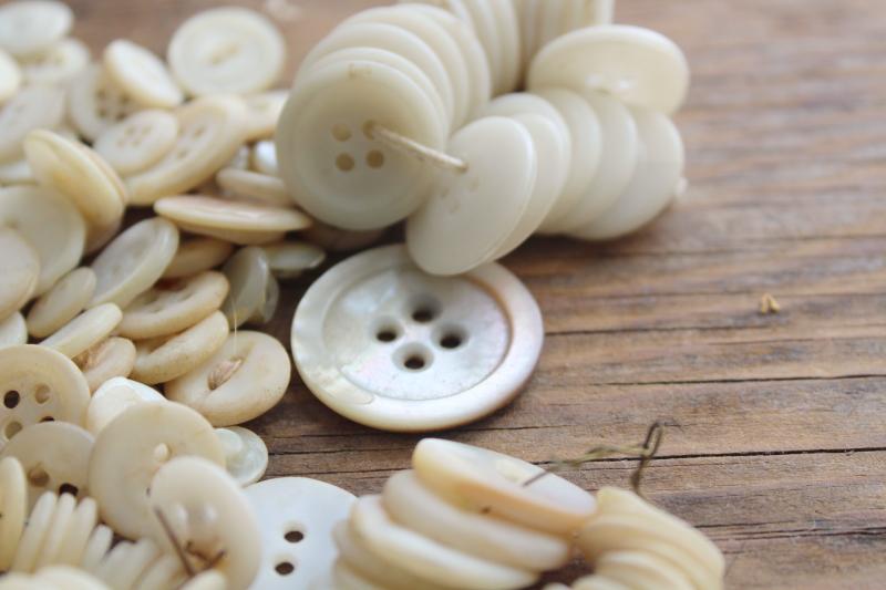 photo of mother of pearl buttons, natural carved shell sewing buttons vintage antique #6