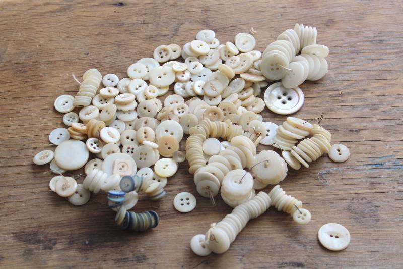 photo of mother of pearl buttons, natural carved shell sewing buttons vintage antique #7