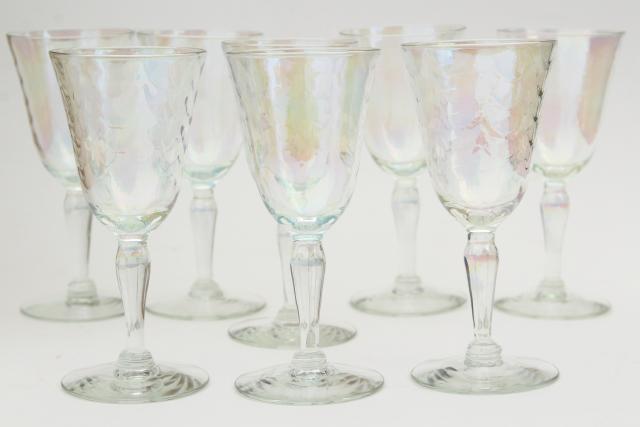 photo of mother of pearl iridescent glass goblets, set of 8 vintage wine glasses #2