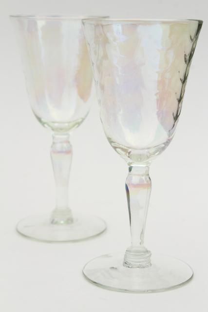 photo of mother of pearl iridescent glass goblets, set of 8 vintage wine glasses #3