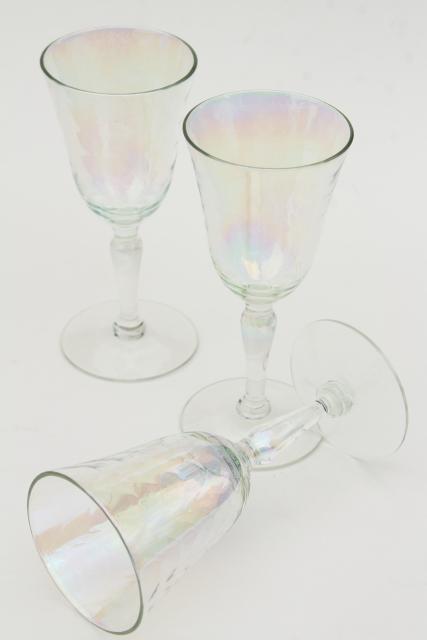 photo of mother of pearl iridescent glass goblets, set of 8 vintage wine glasses #4