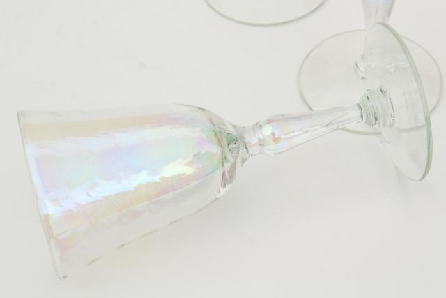 photo of mother of pearl iridescent glass goblets, set of 8 vintage wine glasses #5