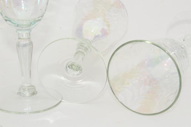 photo of mother of pearl iridescent glass goblets, set of 8 vintage wine glasses #6