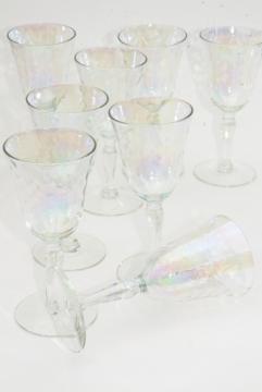 catalog photo of mother of pearl iridescent glass goblets, set of 8 vintage wine glasses