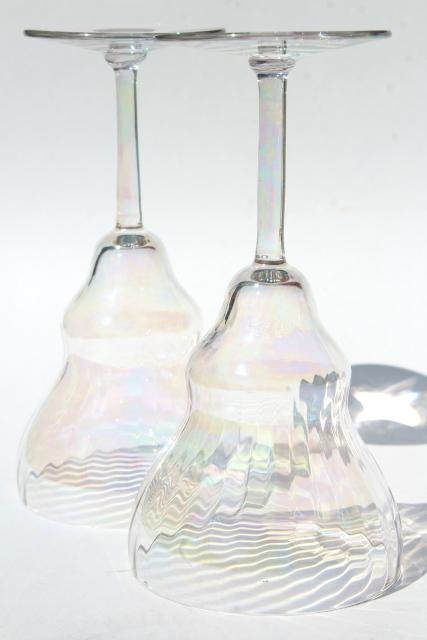 photo of mother of pearl iridescent glass wine glasses, vintage tulip shape goblets #5